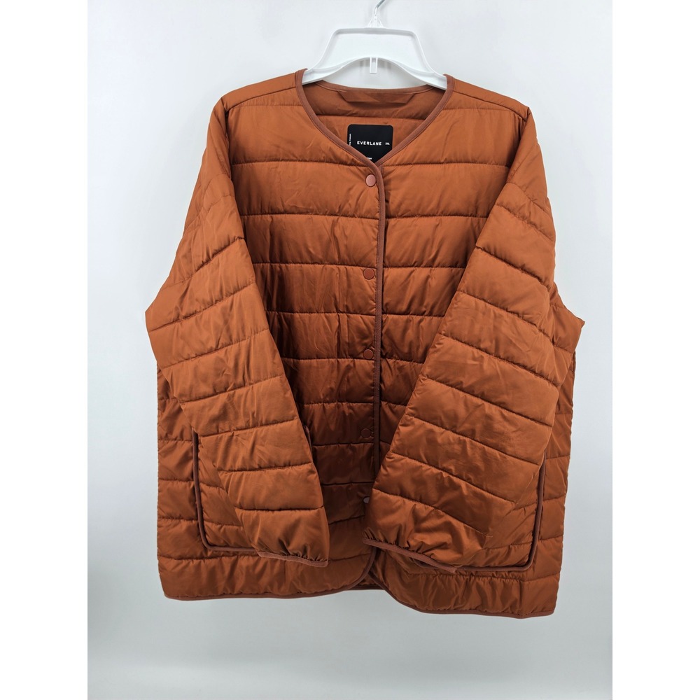 Everlane XXL ReNew Channeled Liner Jacket Brown Puffer Snap Front Lightweight